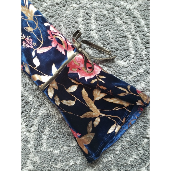 Topshop Foil Floral Plunge Wrap Dress Navy/Gold - Picture 7 of 10